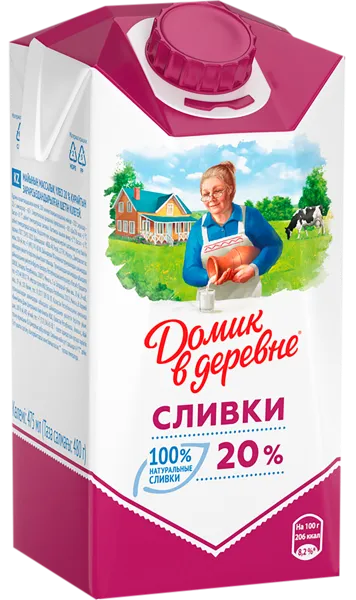 Изображение Сливки 20% Домик в деревне ВБД т/п, 480 мл