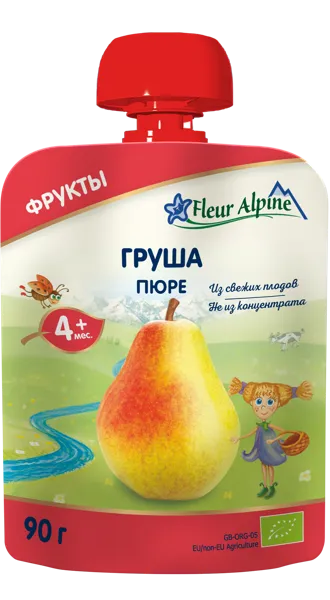 Изображение Пюре фруктовое с 4 мес Флер Альпин БИО груша Нэйчерал Фрут энд Бэверидж пауч, 90 г