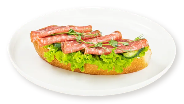 Изображение Бутерброд на пшеничном хлебе С салями болгарским перцем огурцом творожным соусом СП ТАБРИС пл/уп, 160 г