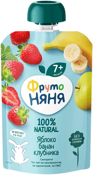 Изображение Десерт с 7 мес Фрутоняня яблоко банан клубника Прогресс пауч, 90 г