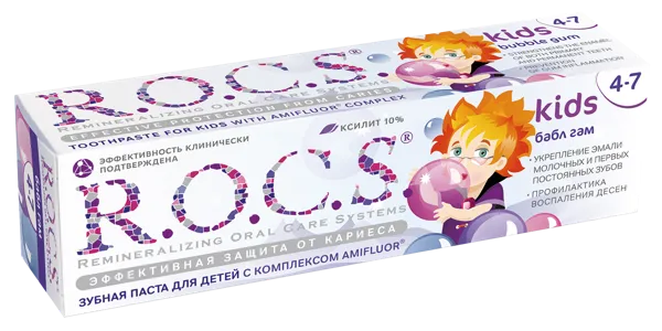 Изображение Зубная паста детская 3-7лет Рокс баббл гам ЕвроКосМед к/у, 45 мл
