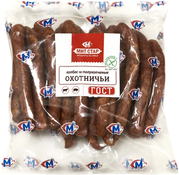Изображение Колбаски п/к без глютена Мит Стар охотничьи Мит Стар ООО м/у 