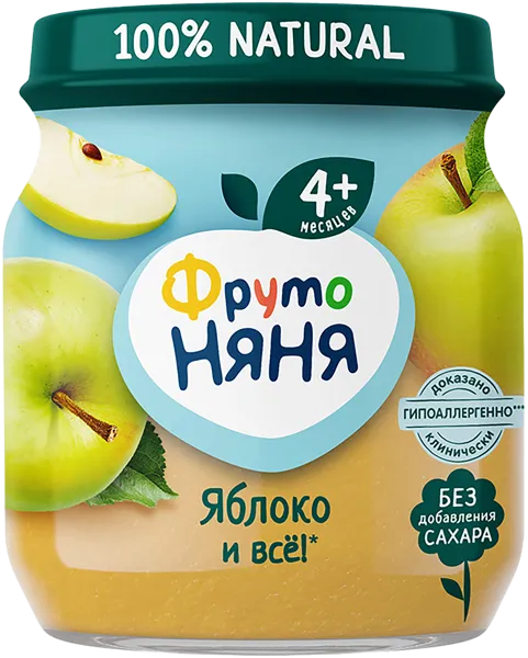 Изображение Пюре фруктовое с 4 мес Фрутоняня яблоко натуральное Прогресс с/б, 100 г