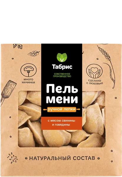 Изображение Пельмени замороженные Ручной лепки с мясом свинины и говядин СП ТАБРИС м/у, 500 г
