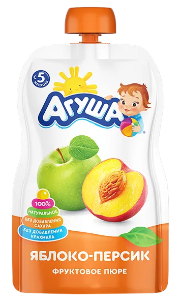 Изображение Пюре фруктовое с 6 мес Агуша Я сам яблок персик ВБД пауч, 90 г