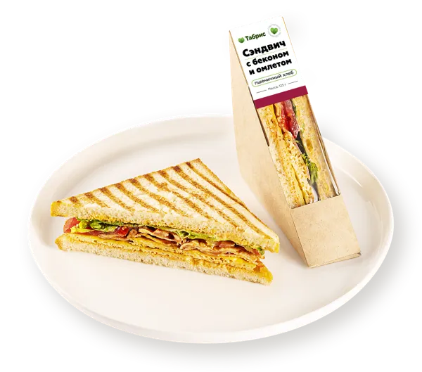 Изображение Сэндвич на пшеничном хлебе С беконом и омлетом, с русским соусом СП ТАБРИС карт/уп, 125 г