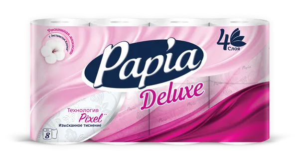Изображение Туалетная бумага 4-х слойная Папия делюкс белая 1120 листов Хаят Маркетинг м/у, 8 шт