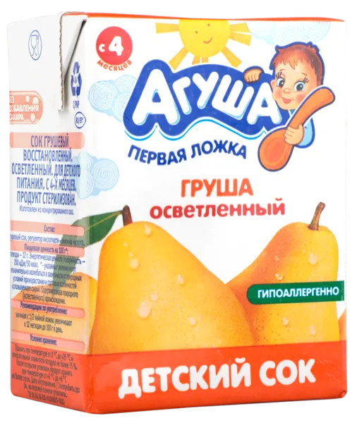 Изображение Сок с 4 мес без сахара Агуша груша осветленный ВБД т/п, 200 мл