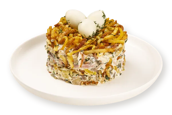 Изображение Салат слоеный Гнездо глухаря с филе куриной грудки СП ТАБРИС вес 