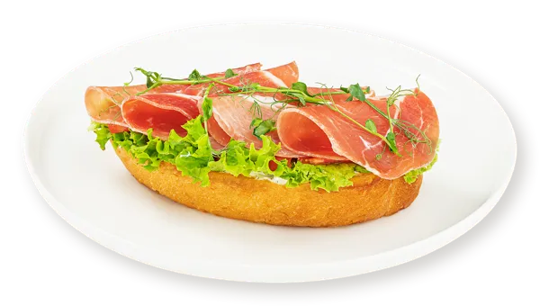 Изображение Бутерброд на пшеничном хлебе с Пармской ветчиной томатами сырно-трюфельный соус СП ТАБРИС пл/уп, 160 г