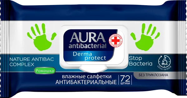 Изображение Салфетки влажные для рук Аура антибактериальные Коттон Клаб м/у, 72 шт