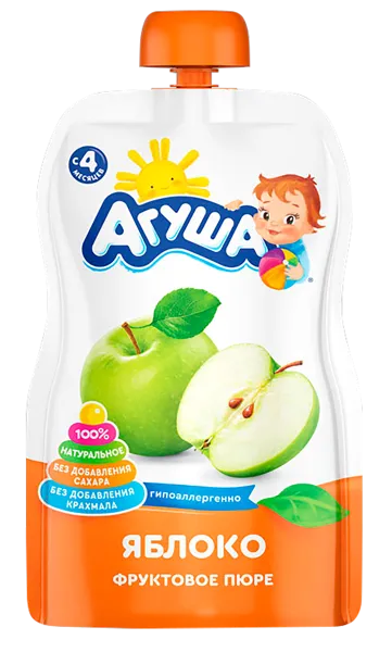Изображение Пюре фруктовое с 4 мес Агуша яблоко ВБД пауч, 90 г