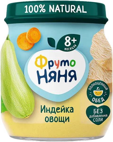 Изображение Пюре мясное с 8 мес Фрутоняня индейка с овощами Прогресс с/б, 100 г