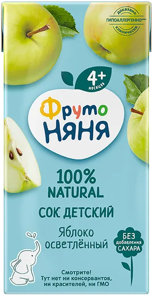 Изображение Сок с 4 мес без сахара Фрутоняня яблоко осветленное Прогресс т/п, 200 мл