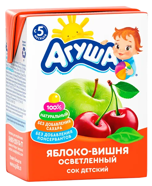 Изображение Сок с 5 мес без сахара Агуша яблоко вишня ВБД т/п, 200 мл