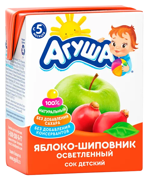 Изображение Сок с 5 мес без сахара Агуша яблоко шиповник ВБД т/п, 200 мл