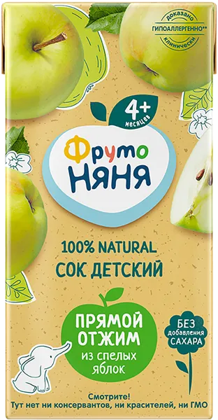 Изображение Сок с 4 мес неосветленный Фрутоняня яблоко прямой отжим Прогресс т/п, 200 мл