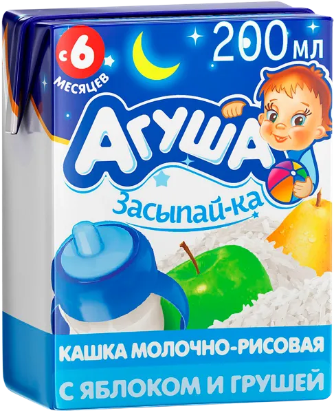 Изображение Каша с 6 мес с молоком Агуша Засыпай-ка рис яблоко гру ВБД т/п, 200 г