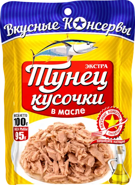 Изображение Тунец в масле Вкусные консервы кусочки Тропикал Фуд м/у, 100 г