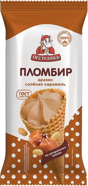 Изображение Мороженое пломбир в ваф.рожке Пестравка арахис сол кара Купинское мороженое м/у, 100 г