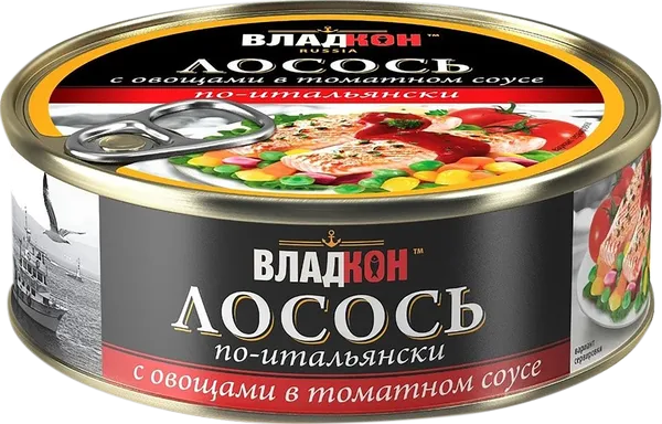 Изображение Лосось в томатном соусе Владкон по-итальянски с овощами Владкон ТД ж/б, 240 г