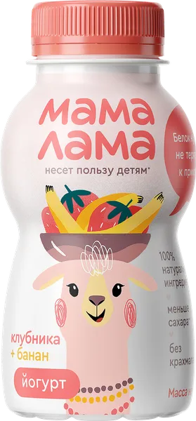 Изображение Йогурт 2,5% питьевой с 3-х лет Мама лама клубника банан Эрманн п/б, 180 мл