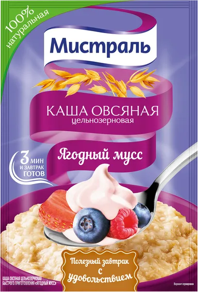 Изображение Каша овсяная Мистраль ягодный мусс Полинка м/у, 40 г