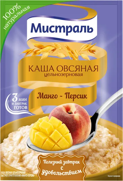 Изображение Каша овсяная Мистраль манго персик Полинка м/у, 40 г