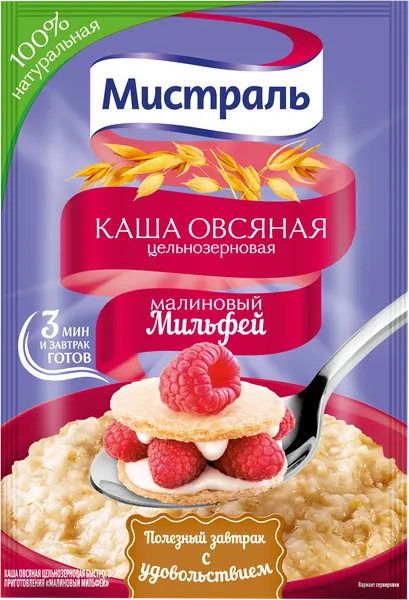 Изображение Каша овсяная Мистраль малиновый мильфей Полинка м/у, 40 г