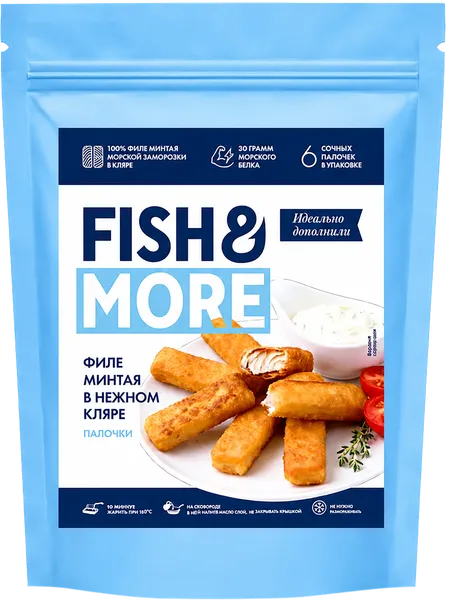 Изображение Рыбная продукция зам Фиш и Море филе минтая палочки в кля Камарон ООО п/у, 330 г