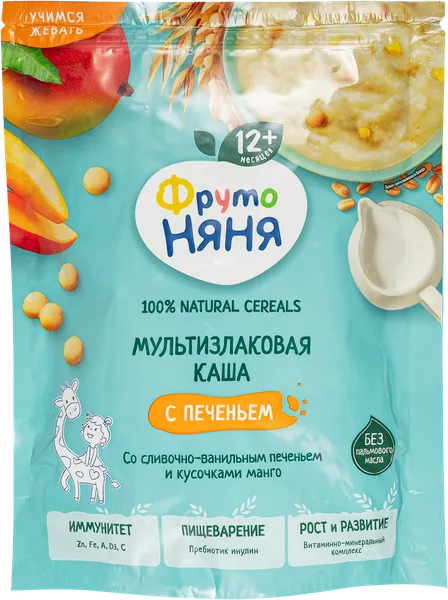 Изображение Каша с 12 мес молочная Фрутоняня мультизлак печенье манго Прогресс м/у, 190 г