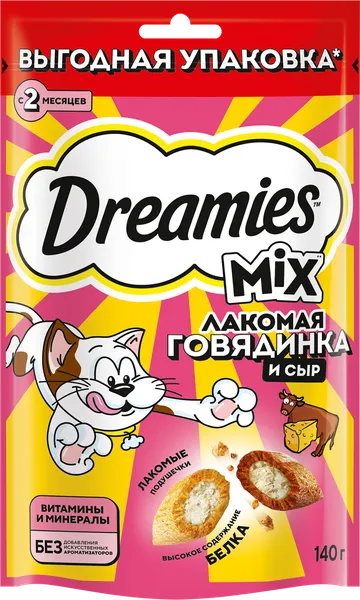 Изображение Лакомство для кошек Дримис подушечки говядина сыр Марс м/у, 140 г
