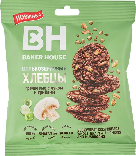 Изображение Хлебцы цельнозерновые Бейкер Хаус лук и грибы гречневые Раменский м/у, 50 г
