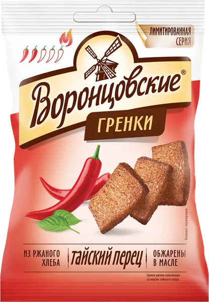 Изображение Сухарики ржано-пшеничные Воронцовские тайский перец ТД м/у, 60 г