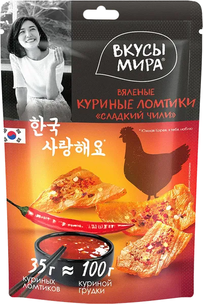 Изображение Ломтики куриные вяленые Вкусы мира сладкий чили Снэк Тайм м/у, 35 г