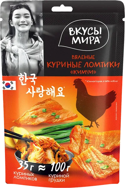 Изображение Ломтики куриные вяленые Вкусы мира кимчи Снэк Тайм м/у, 35 г