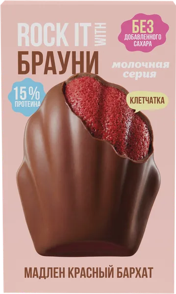 Изображение Печенье протеиновое Рок Ит мадлен красный бархат Рокет фуд кор, 30 г