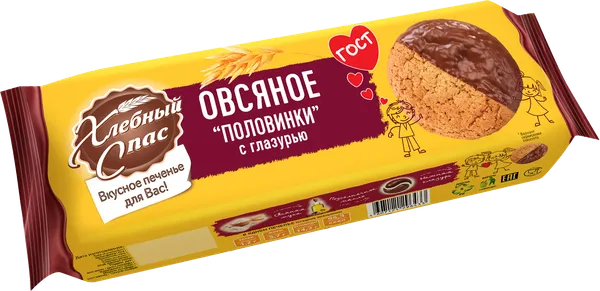Изображение Печенье овсяное в глазури Хлебный спас половинки Диал-К м/у, 180 г