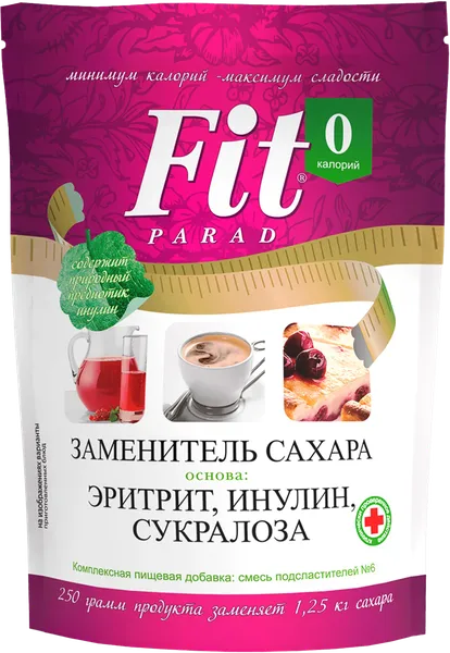 Изображение Заменитель сахара №6 ФитПарад эритрит инсулин сукралоза Питэко м/у, 250 г