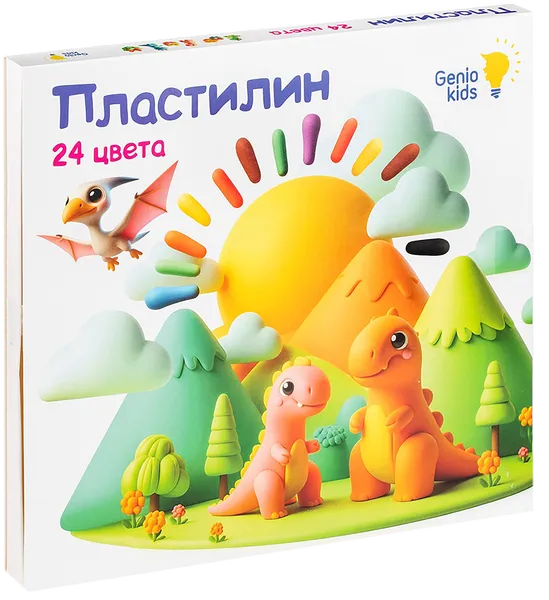 Изображение Пластилин для лепки Дженио Кидс Арт 24 цвета восковой Оберон кор, 1 шт