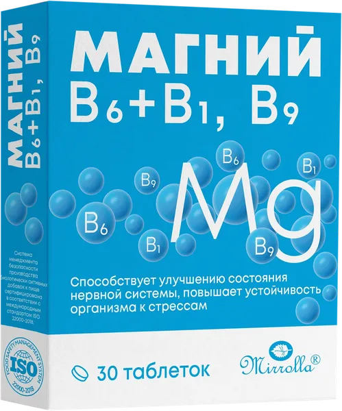Изображение Комплекс витаминный Миролла Магний В6 В1 В9 Миролла кор, 30 шт