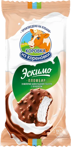 Изображение Мороженое пломбир эскимо Коровка из Кореновки с фундуком в шоколаде Кореновский МКК м/у, 60 г