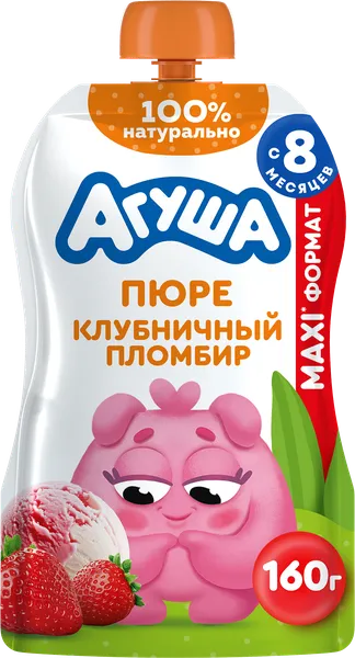 Изображение Пюре с 12 мес Агуша клубничный пломбир ВБД пауч, 160 г