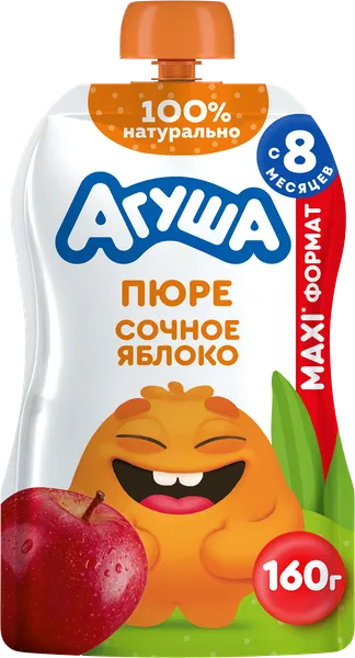 Изображение Пюре с 12 мес Агуша сочное яблоко ВБД пауч, 160 г