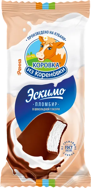 Изображение Мороженое пломбир эскимо Коровка из Кореновки в шоколаде Кореновский МКК м/у, 60 г