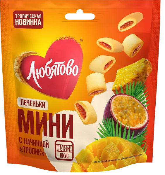 Изображение Печенье мини сдобное Любятово с начинкой тропик Любятово м/у, 79 г