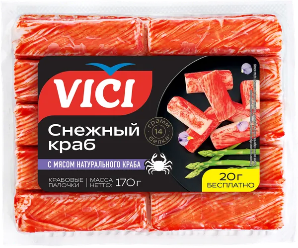 Изображение Продукция из сурими с мясом краба охл Снежный краб крабовые палочки Вичи Русь в/у, 170 г