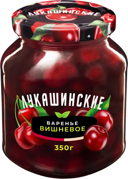 Изображение Варенье из вишни Лукашинские без косточки Ягода с/б, 350 г
