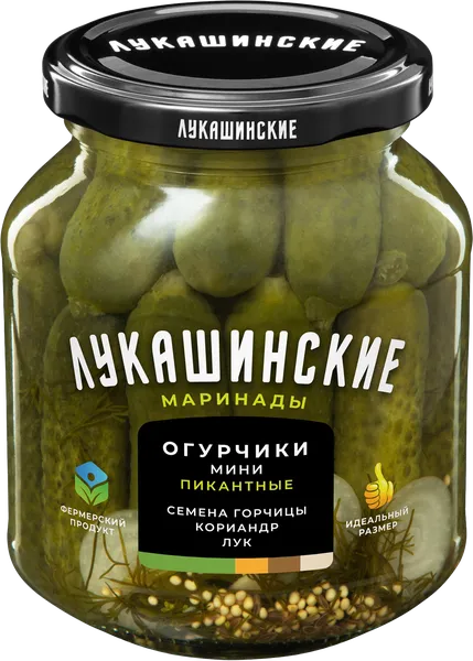 Изображение Огурцы маринованные Лукашинские пикантные сладко-пряные Саблина с/б, 340 г