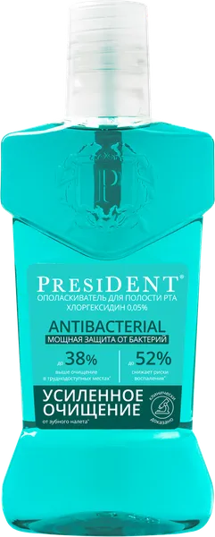 Изображение Ополаскиватель для рта Президент антибактериальный Зеленая дубрава ЗАО п/у, 400 мл